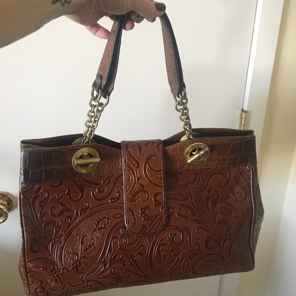 ETRO leather embossed brown handbag